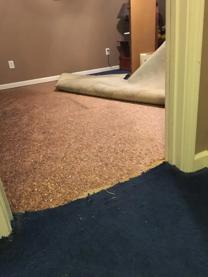Carpet pad removal revealing water damage during Drying & Dehumidification in Redding